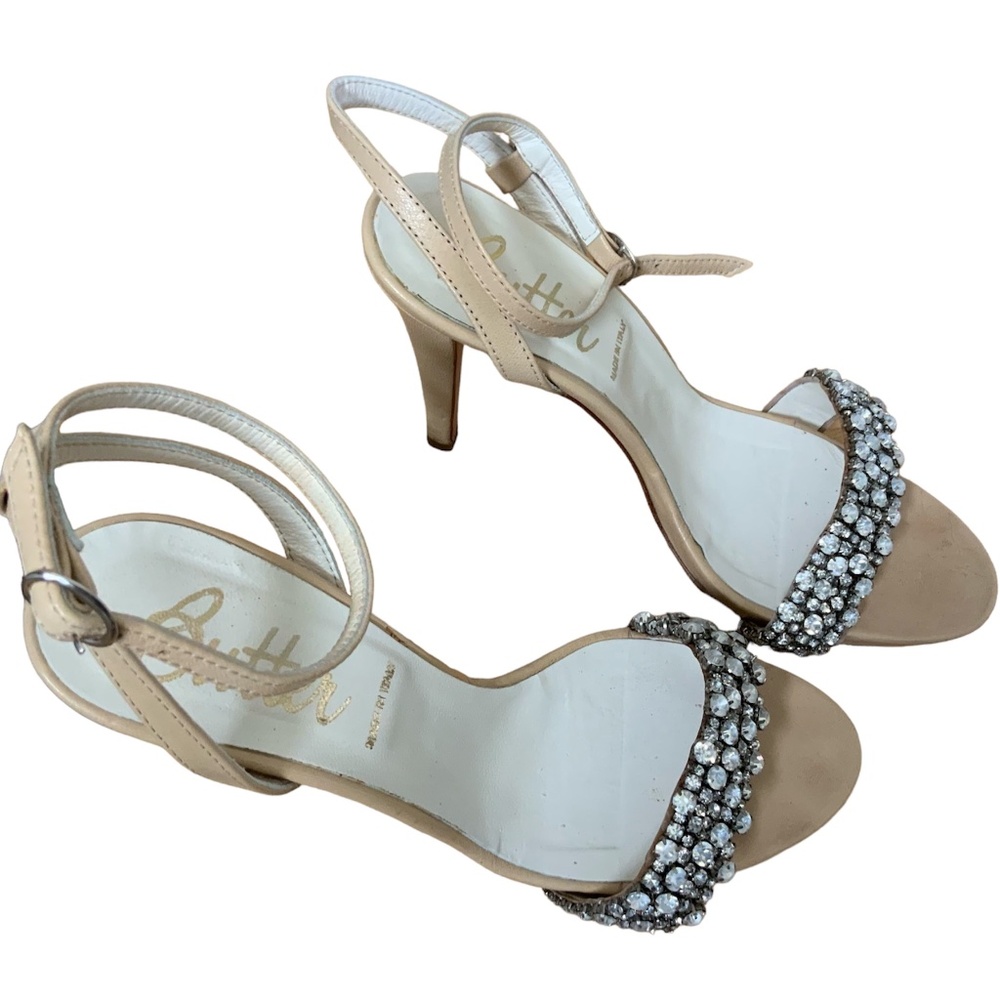 Butter Brand Italian Made Neutral Rhinestone Embellished Strappy Sandal … - Picture 4 of 8